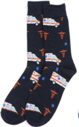 PARQUET Brand Men’s AMBULANCE EMT Socks (CHOOSE COLOR BLACK OR BLUE) - Novelty Socks for Less