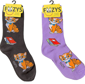 FOOZYS Ladies 2 Pair Of PROFESSOR CAT Socks - Novelty Socks for Less