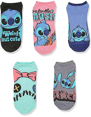 DISNEY LILO & STITCH Ladies 5 Pair No Show Socks ‘HERE FOR THE MUSIC' - Novelty Socks for Less