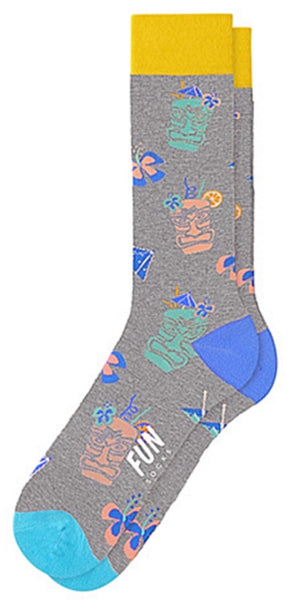 FUN SOCKS Brand Men’s TIKI DRINKS Socks DRINK UMBRELLAS & FLOWERS - Novelty Socks for Less