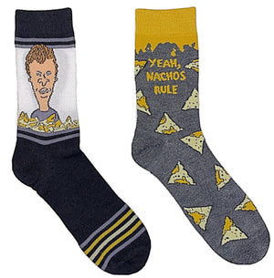 BEAVIS & BUTT-HEAD Men’s 2 PAIR OF Socks 'YEAH, NACHOS RULE' - Novelty Socks for Less