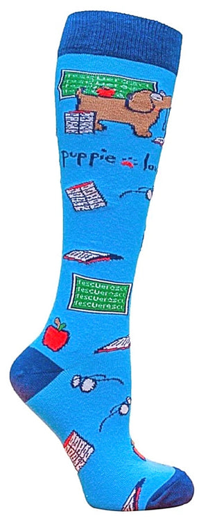 PUPPIE LOVE BY SOCKS N SOCKS Brand Adult Knee High TEACHER PUP - Novelty Socks for Less