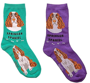 FOOZYS Brand Ladies 2 Pair SPRINGER SPANIEL Dog Socks - Novelty Socks for Less