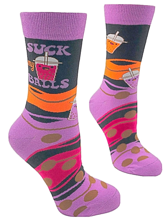 FABDAZ Brand Ladies BUBBLE TEA Socks ‘SUCK MY BALLS’