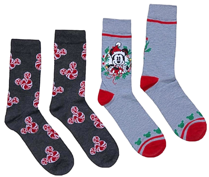 DISNEY Men’s 2 Pair Of MICKEY MOUSE CHRISTMAS Socks PEPPERMINT MICKEY'S