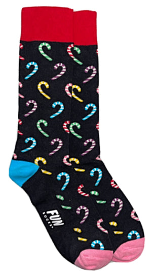FUN SOCKS Men's COLORFUL CANDY CANES Socks - Novelty Socks for Less