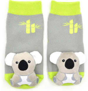 BOOGIE TOES Unisex Baby KOALA BEAR Rattle GRIPPER BOTTOM Socks By PIERO LIVENTI - Novelty Socks for Less