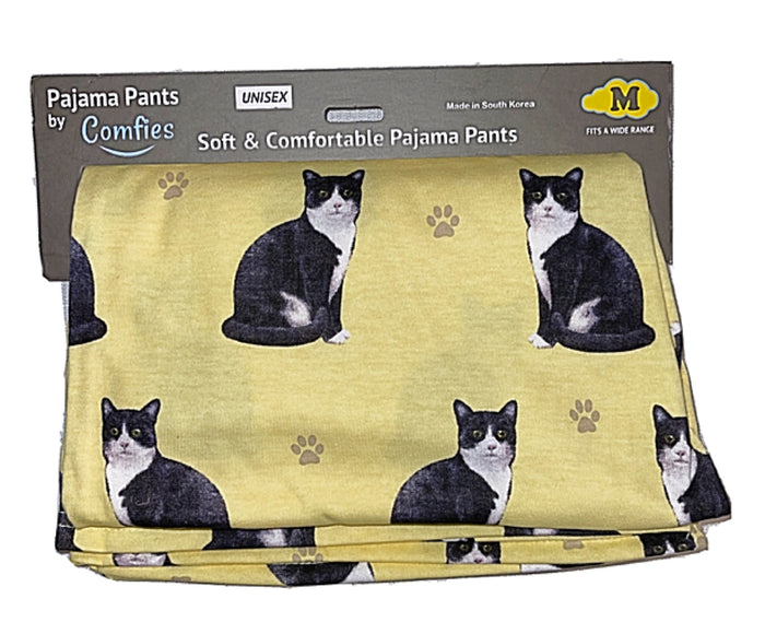 COMFIES Unisex BLACK & WHITE CAT (TUXEDO) Pajama Bottoms E&S PETS (CHOOSE SIZE)