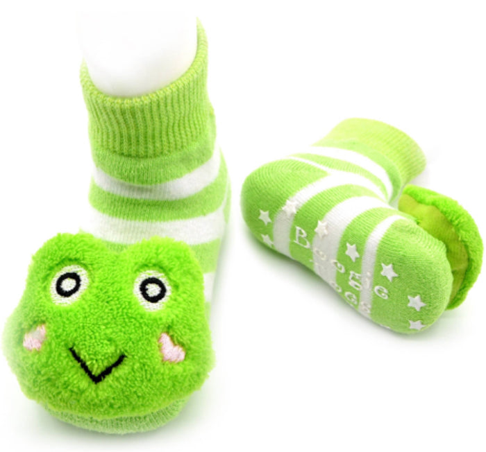 BOOGIE TOES Baby Unisex FROG Rattle GRIPPER BOTTOM Socks By PIERO LIVENTI