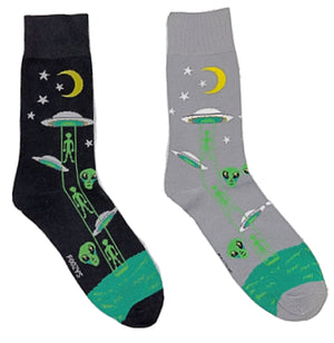 FOOZYS BRAND MEN’S 2 PAIR OF ALIENS & UFO’S SOCKS - Novelty Socks for Less