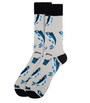 Parquet Brand Men’s Socks with FISH/FISHING POLES - Novelty Socks for Less