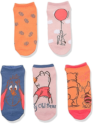 WINNIE THE POOH Ladies 5 Pair Of No Show Socks ‘SILLY OLD BEAR’ - Novelty Socks for Less