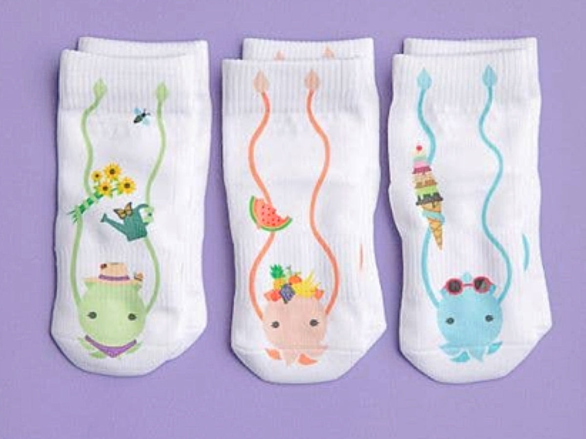 SQUID SOCKS Brand Unisex INFANT/TODDLER 3 Pair Of STAY ON Socks ‘CHASE  COLLECTION’