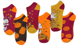 PEANUTS LADIES AUTUMN FALL 6 PAIR OF ANKLE SOCKS BIOWORLD BRAND - Novelty Socks for Less