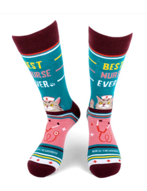 PARQUET Brand Men’s ‘BEST NURSE EVER’ Socks With Cat - Novelty Socks for Less