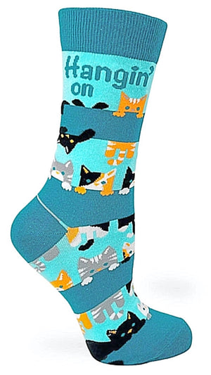 FABDAZ Brand Ladies CATS Socks ‘HANGIN’ ON TIL FRIDAY’ - Novelty Socks for Less