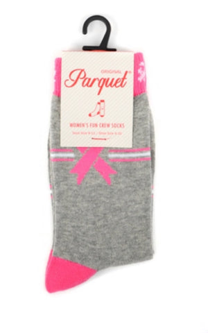 PARQUET BRAND Ladies PINK BREAST CANCER AWARENESS RIBBON Socks - Novelty Socks for Less