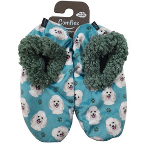 COMFIES Ladies WHITE POODLE Non-Skid Slippers - Novelty Socks for Less