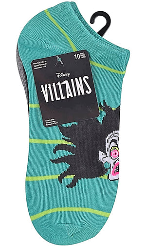 DISNEY VILLAINS Ladies 10 Pair Of Low Show Socks EVIL QUEEN, SCAR, URSULA - Novelty Socks for Less
