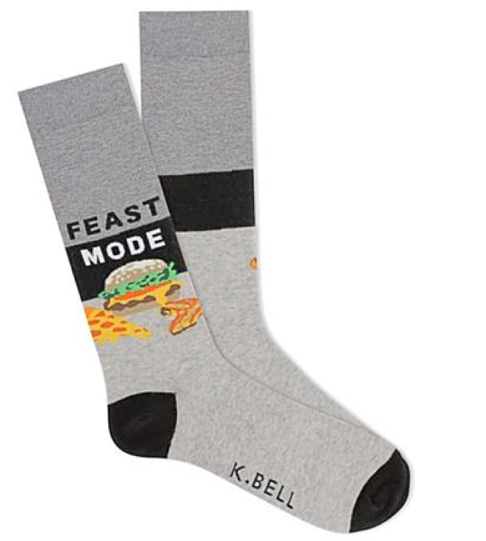K. BELL Brand Men’s FEAST MODE Socks BURGER, PIZZA