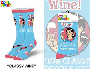 COOL SOCKS BRAND LADIES ‘WINE HOW CLASSY PEOPLE GET SHITFACED’ SOCKS - Novelty Socks for Less