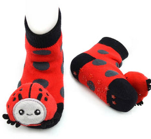 BOOGIE TOES Unisex Baby LADYBUG RATTLE GRIPPER BOTTOM SOCKS By PIERO LIVENTI - Novelty Socks for Less