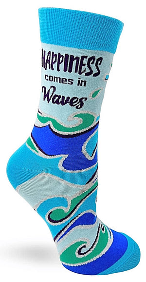 FABDAZ Brand Ladies HAPPINESS COMES IN WAVES Socks - Novelty Socks for Less