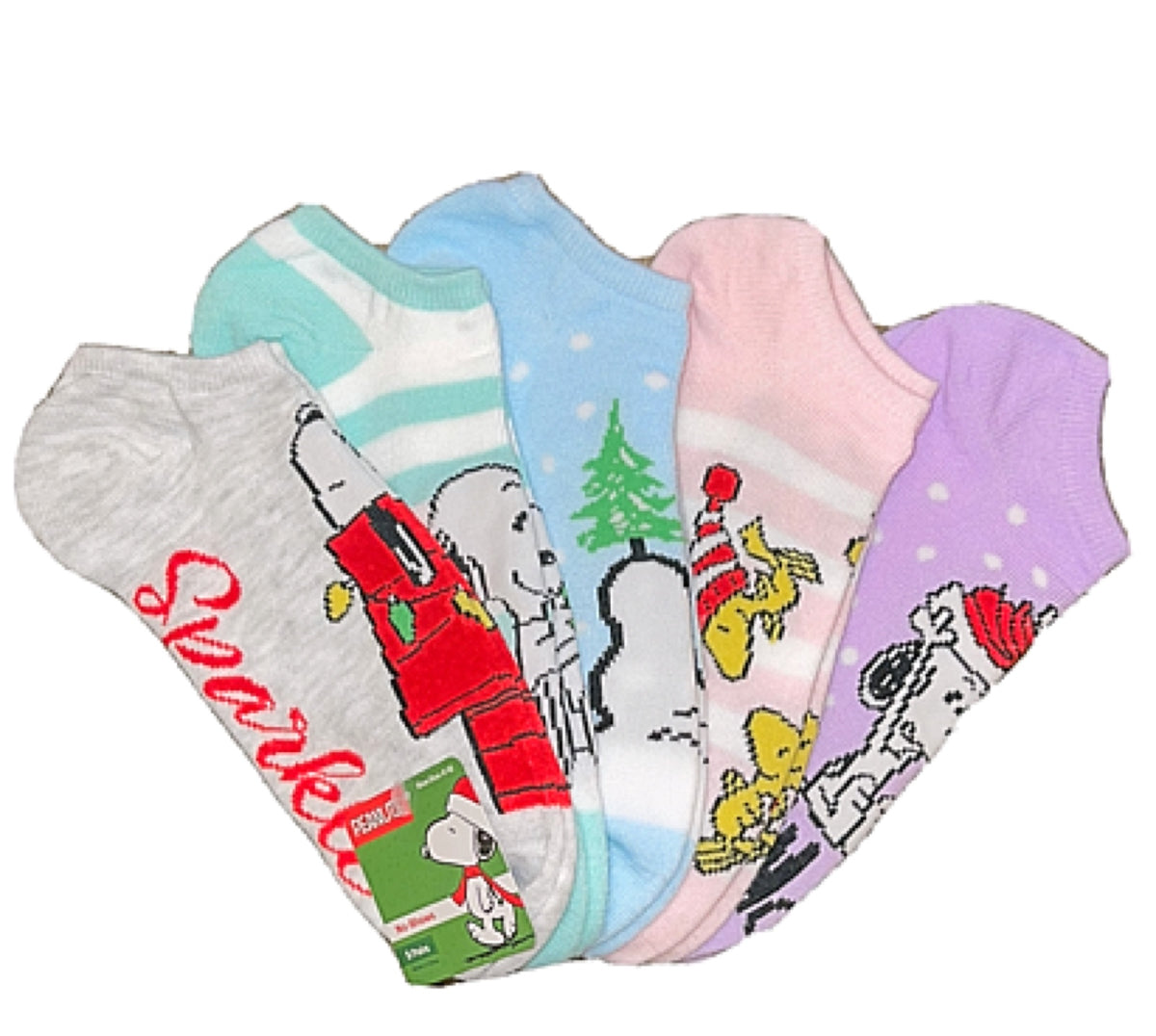 PEANUTS Ladies 5 Pair Of CHRISTMAS No Show Socks ‘WARM & COZY’ - Novelty Socks for Less