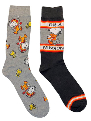 PEANUTS Men’s 2 Pair Of Socks ASTRONAUT SNOOPY & WOODSTOCK ‘ON A MISSION’ - Novelty Socks for Less