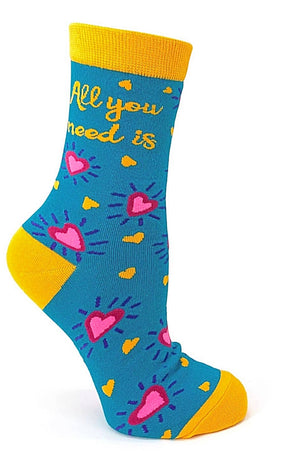FABDAZ Brand Ladies ALL YOU NEED IS LOVE Socks With HEARTS - Novelty Socks for Less