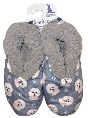 COMFIES Ladies BICHON FRISE Dog NON-SKID SLIPPERS - Novelty Socks for Less