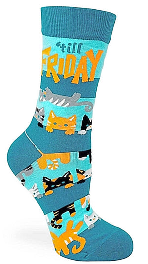 FABDAZ Brand Ladies CATS Socks ‘HANGIN’ ON TIL FRIDAY’ - Novelty Socks for Less