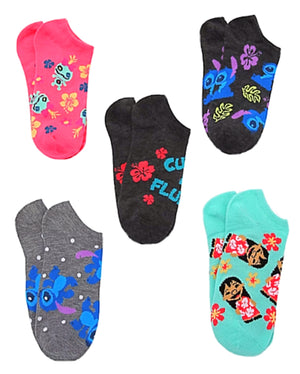 DISNEY Ladies LILO & STITCH 5 Pair No Show Socks SCRUMP - Novelty Socks for Less
