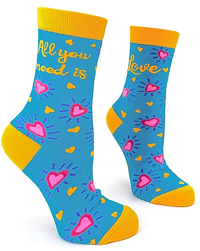 FABDAZ Brand Ladies ALL YOU NEED IS LOVE Socks With HEARTS