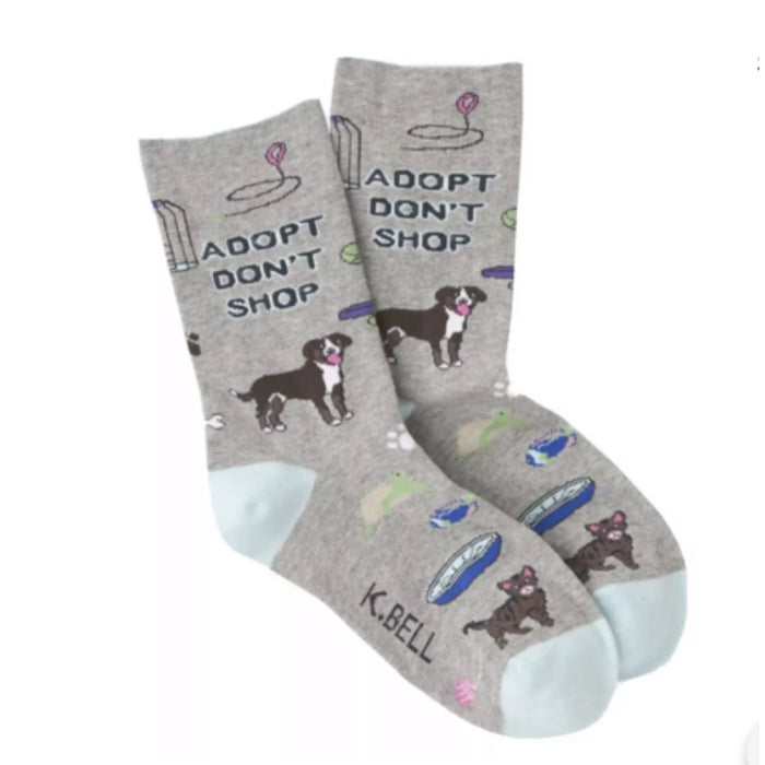 K. Bell Brand Ladies DOGS 'ADOPT DON’T SHOP' Socks