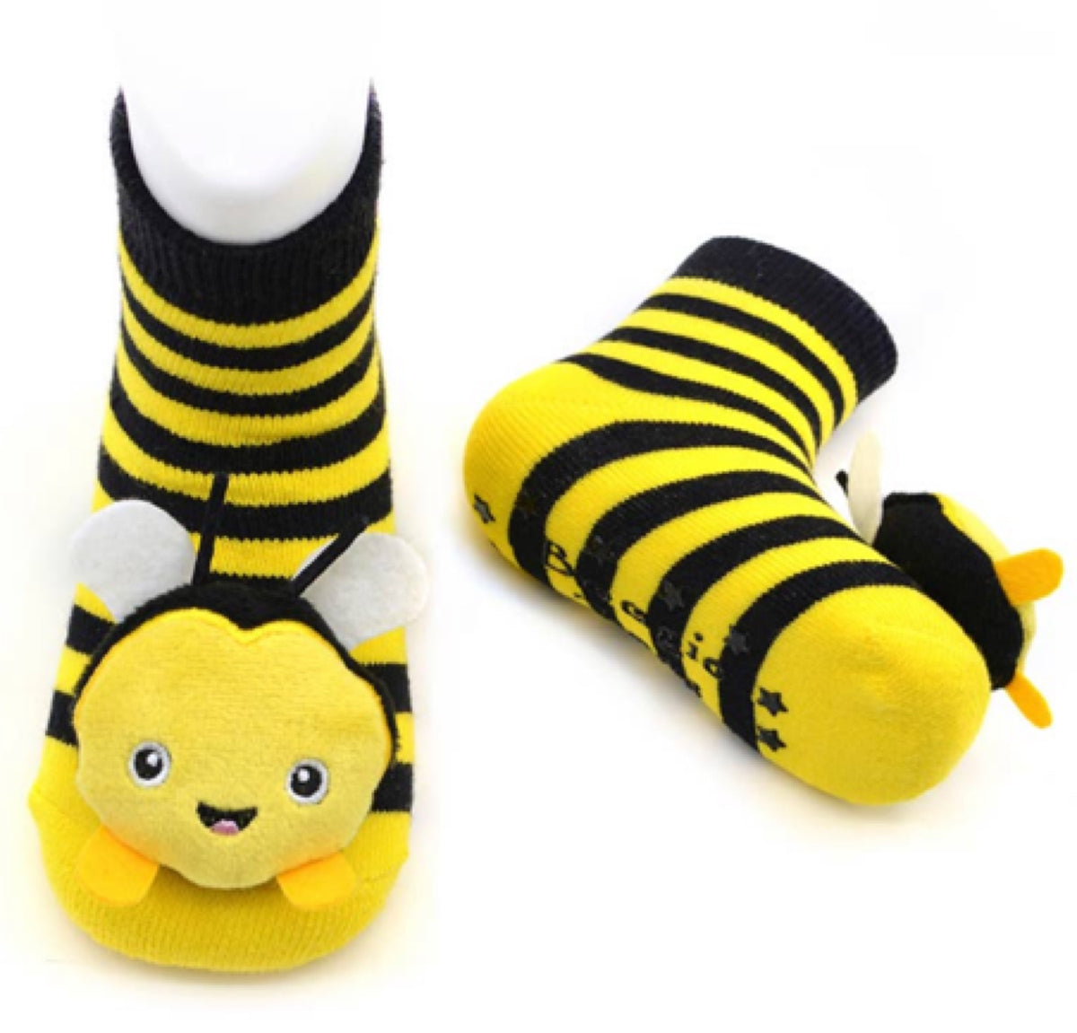 BOOGIE TOES Baby Unisex BUMBLE BEE Rattle GRIPPER BOTTOM Socks - Novelty Socks for Less