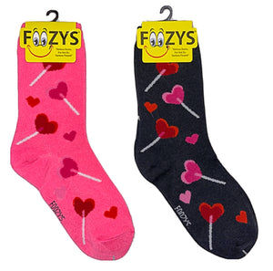 FOOZYS Brand Ladies VALENTINES DAY 2 Pair Of HEART SHAPED LOLLIPOPS Socks - Novelty Socks for Less