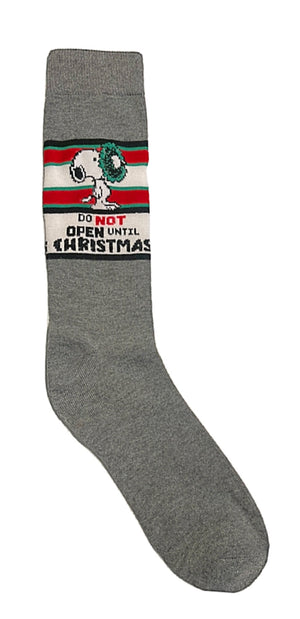 PEANUTS Men’s SNOOPY CHRISTMAS ‘DO NOT OPEN TIL CHRISTMAS’ - Novelty Socks for Less