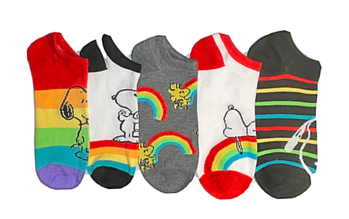 PEANUTS Ladies 5 Pair Of RAINBOW PRIDE Socks SNOOPY & WOODSTOCK - Novelty Socks for Less