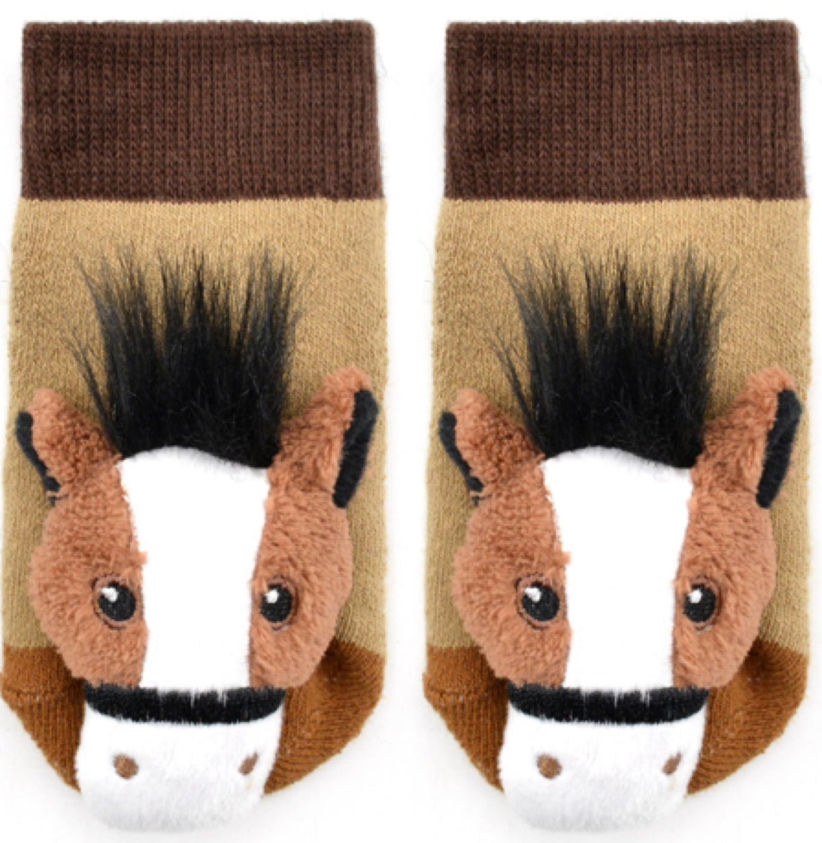 BOOGIE TOES Baby Unisex BROWN HORSE Rattle GRIPPER BOTTOM Socks by PIERO LIVENTI - Novelty Socks for Less
