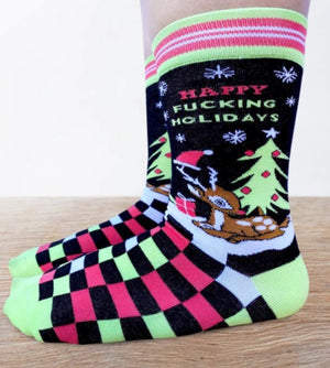 GROOVY THINGS BRAND LADIES CHRISTMAS SOCKS ‘HAPPY FUCKING HOLIDAYS’ - Novelty Socks for Less
