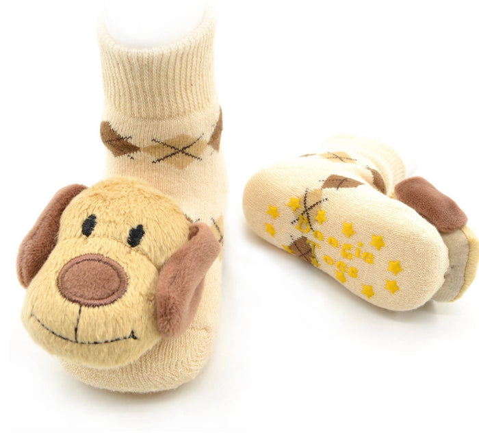 BOOGIE TOES Unisex Baby DOG RATTLE GRIPPER BOTTOM SOCKS By PIERO LIVENTI
