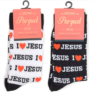 PARQUET Brand Ladies ‘I LOVE JESUS’ Socks  (CHOOSE COLOR WHITE OR BLACK) - Novelty Socks for Less