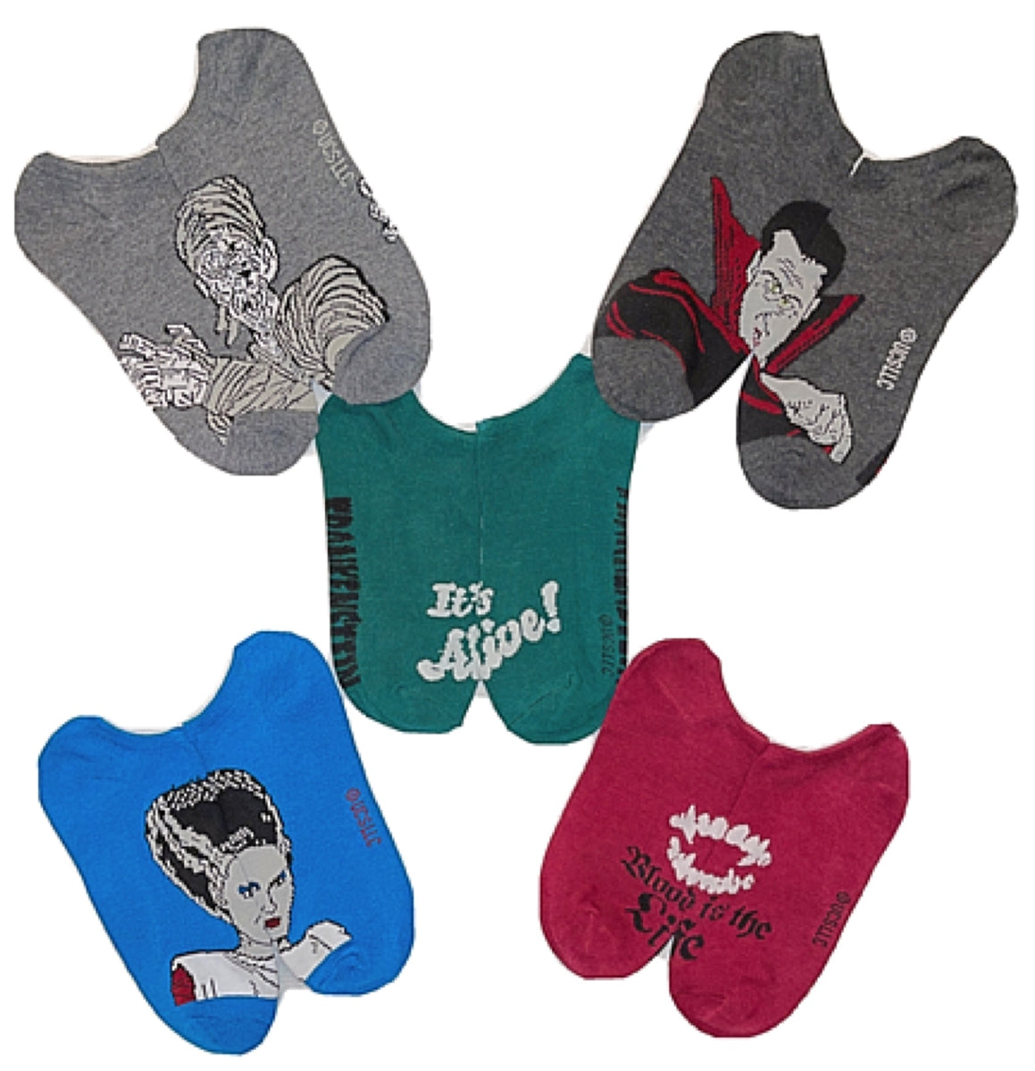 UNIVERSAL MONSTERS Ladies 5 Pair Of No Show Socks The Bride Of