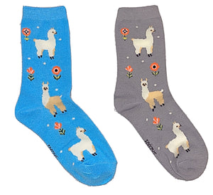 FOOZYS Brand Ladies 2 Pair Of LLAMAS & FLOWERS Socks - Novelty Socks for Less