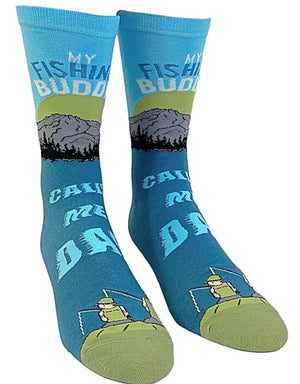 CRAZY DOG BRAND MEN’S FISHING SOCKS ‘MY FISHING BUDDY CALLS ME DAD’ - Novelty Socks for Less