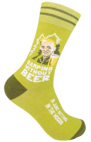 FUNATIC Brand Unisex Socks ‘CAMPING WITHOUT BEER IS JUST SITTING IN THE WOODS’ - Novelty Socks for Less