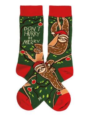PRIMITIVES BY KATHY Unisex CHRISTMAS SLOTH ‘DON’T HURRY BY MERRY’ Socks - Novelty Socks for Less