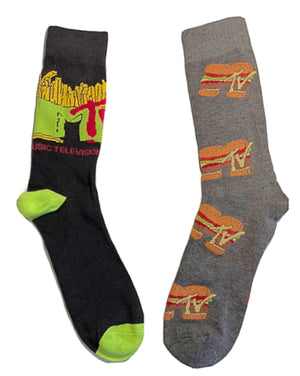 MTV Men’s 2 Pair Of Socks MTV LOGO & BURGER - Novelty Socks for Less