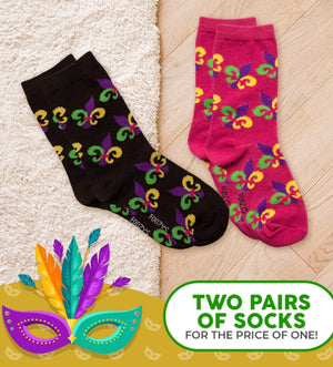 FOOZYS Brand Ladies 2 Pair MARDI GRAS Socks - Novelty Socks for Less